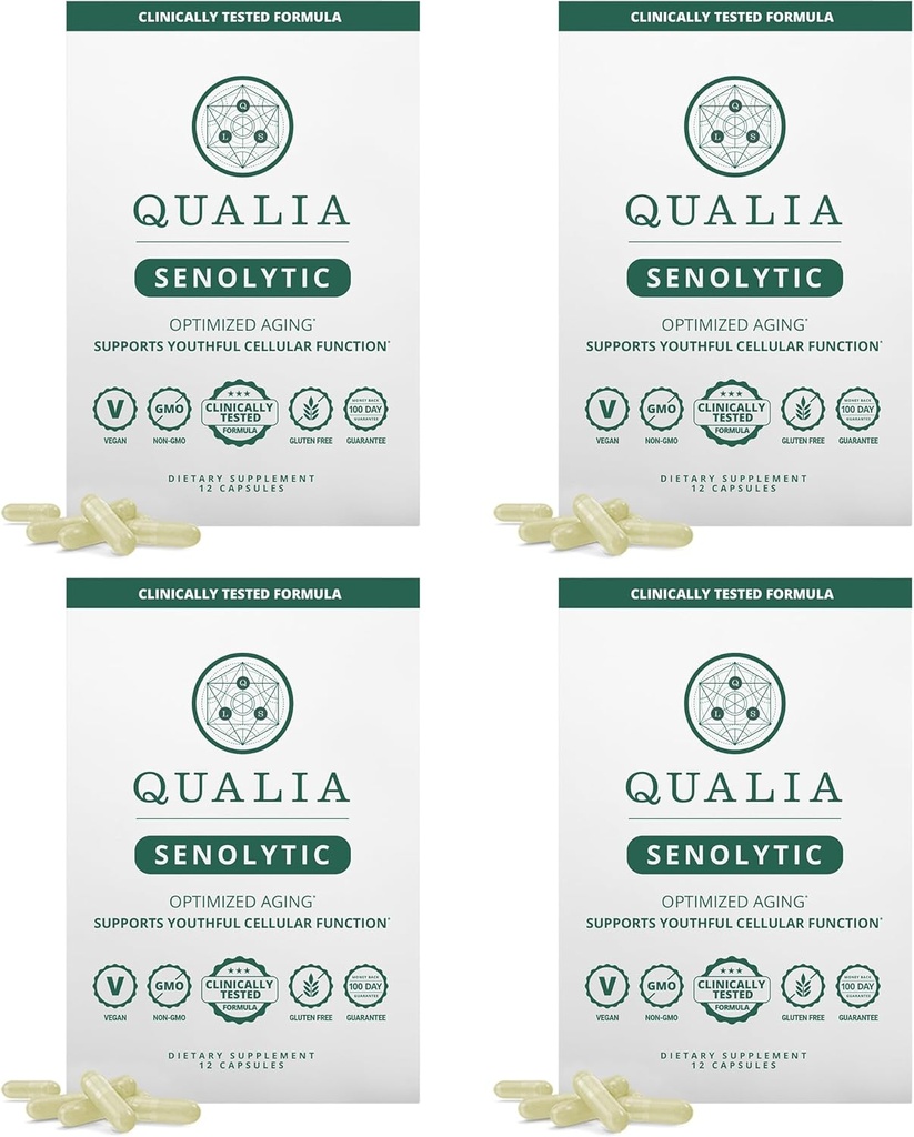 Qualia Life Sciences Qualia Senolytic Ultimate Formula for Enhanced Cell Repair&Rejuvenation 2-Day Aging&Longevity Support Regimen w. Fisetin,Quercetin, Piperlongumine,Senactiv,Curcumin(Pack of 4)