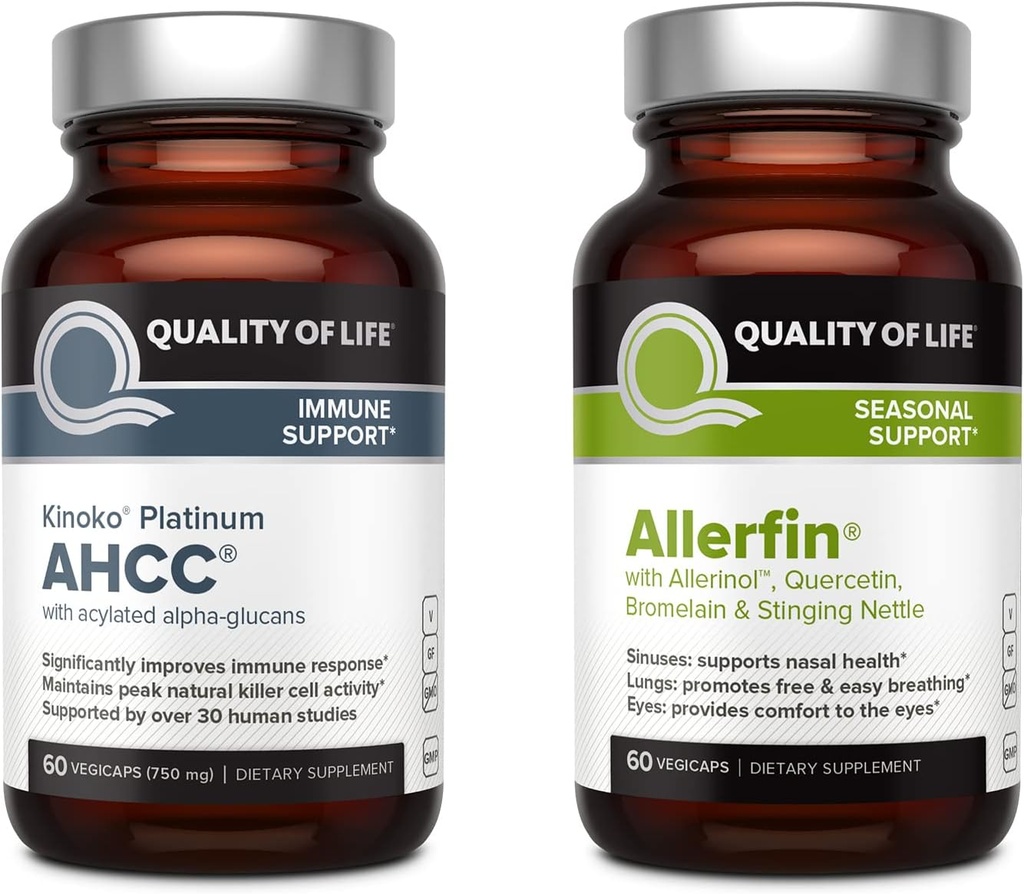 Quality of Life Immune Health Bundle - Featuring Kinoko Platinum AHCC 750mg and Allerfin