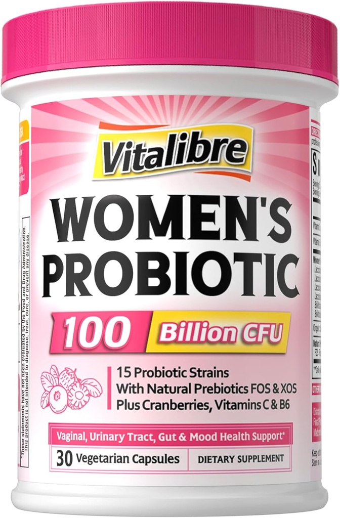 Probiotics for Women 100 Billion CFU 15 Strains, Daily Probiotic & Prebiotic Supplement with Organic Cranberry to Support Vaginal, Digestive, Immune Health, Shelf Stable, 30 Vegan Capsules