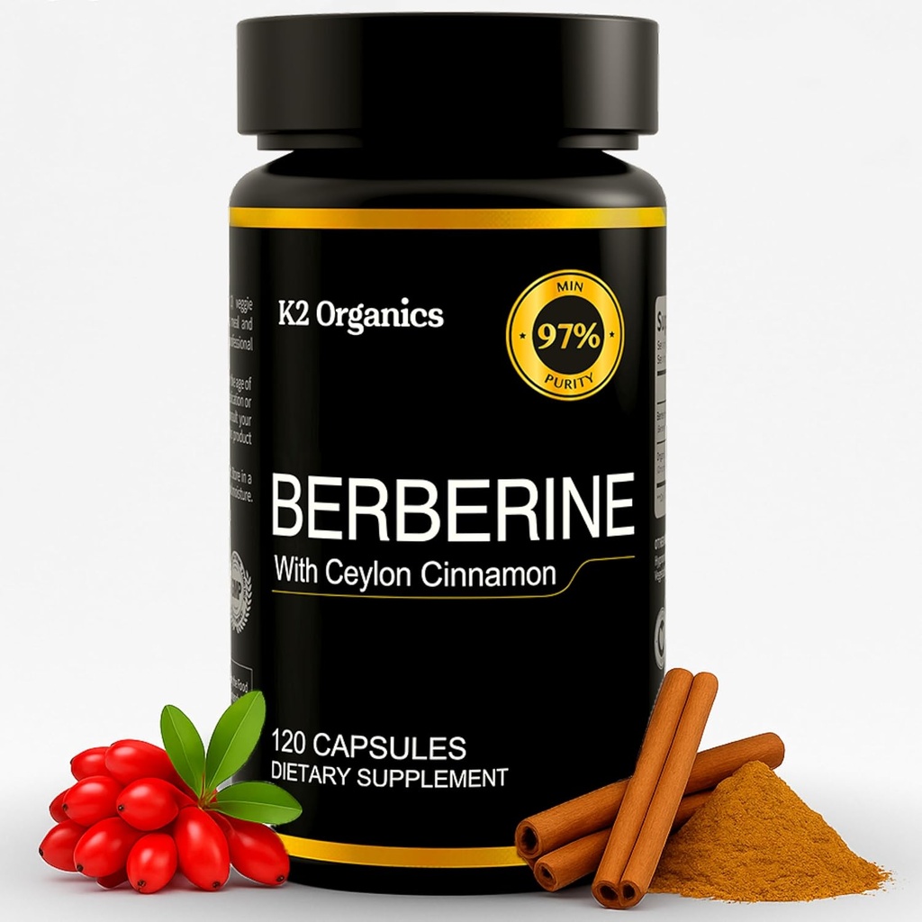 Berberine with Ceylon Cinnamon 1200mg – 97% Purity- Non-GMO, Gluten-Free, Lab-Tested Vegan Berberine Supplement (120 Count)
