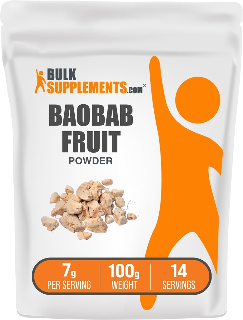 BulkSupplements.com Baobab Fruit Powder - Baobab Supplement, Antioxidant Supplement - Gluten Free, 7g per Serving, 100g (3.5 oz) (Pack of 1)