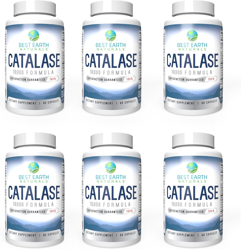 Best Earth Naturals Six Pack of Catalase 10,000 Formula Enzyme Supplement with Saw Palmetto, Biotin, Fo-Ti, PABA - Hair Supplements for Strong Hair - 360 Capsules (180-day Supply)