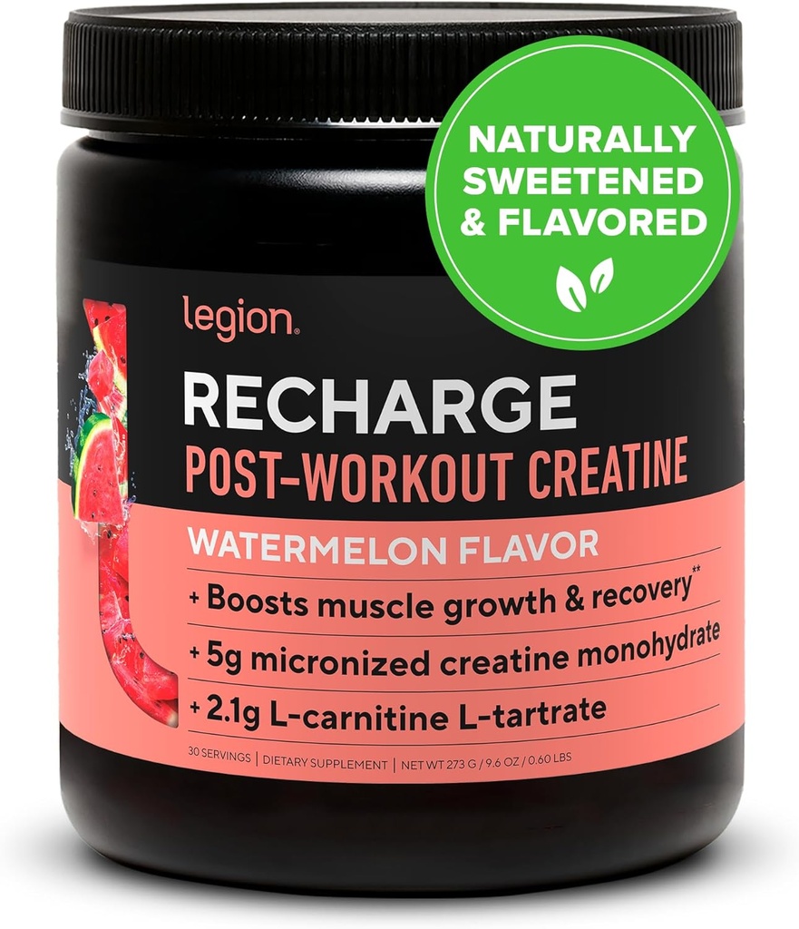 LEGION Recharge Post Workout Supplement - All Natural Muscle Builder & Recovery Drink with Micronized Creatine Monohydrate. Naturally Sweetened & Flavored, Safe & Healthy (Watermelon, 30 Serve)