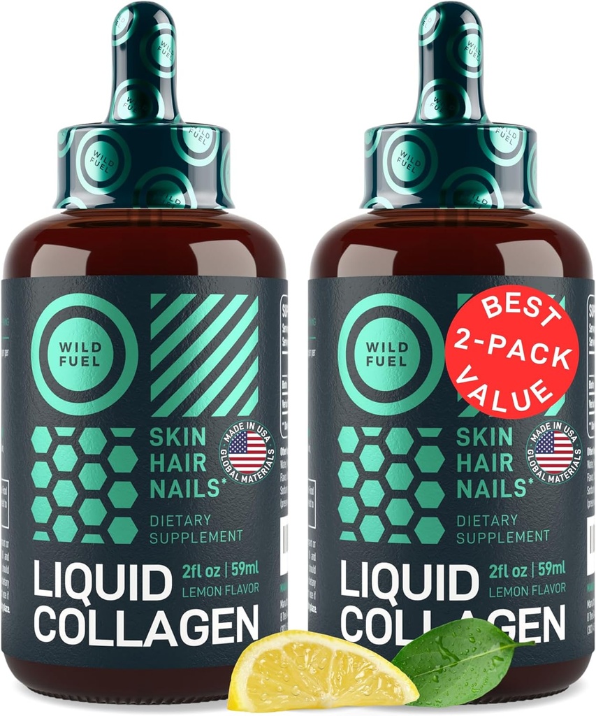 Liquid Collagen Peptides with Biotin Drops - 30,000mcg Collagen Liquid for Women and Men plus Biotin - Youthful Skin, Hair Growth, Strong Nails - Hair Vitamins for Hair Loss - Lemon Flavor - 2x2oz
