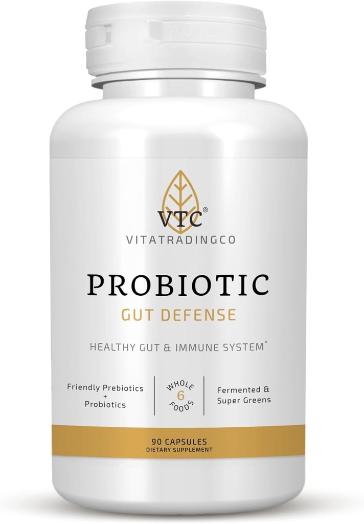 VTC VitaTradingCo. Probiotic Gut Defense | Probiotics and Prebiotics for Gut Health & Digestion | 1 Billion CFU with Whole Food Base | 90 Capsules