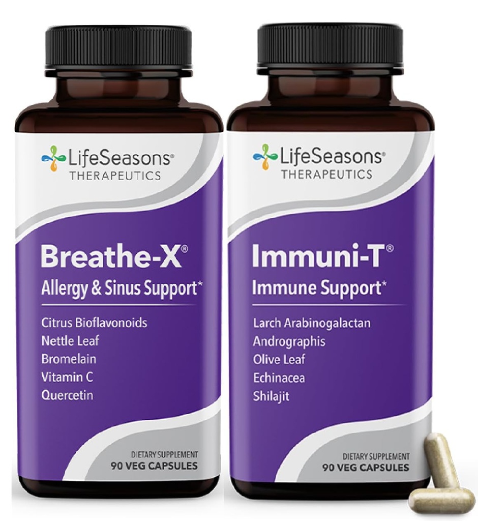 LifeSeasons Breathe-X with Immuni-T - Allergy & Sinus Relief Supplement - Supports Sinuses & Nasal Discomfort - Non-Drowsy & Fast-Acting - 180 Capsules