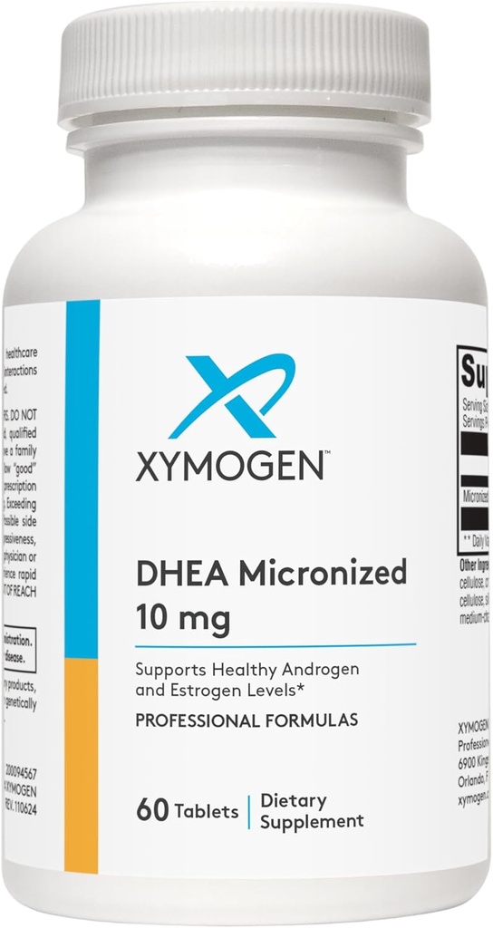 XYMOGEN DHEA 10 mg - Micronized DHEA to Support Healthy Androgen and Estrogen Levels & Adrenal Support - Dehydroepiandrosterone Supplement for Women & Men (60 Tablets)