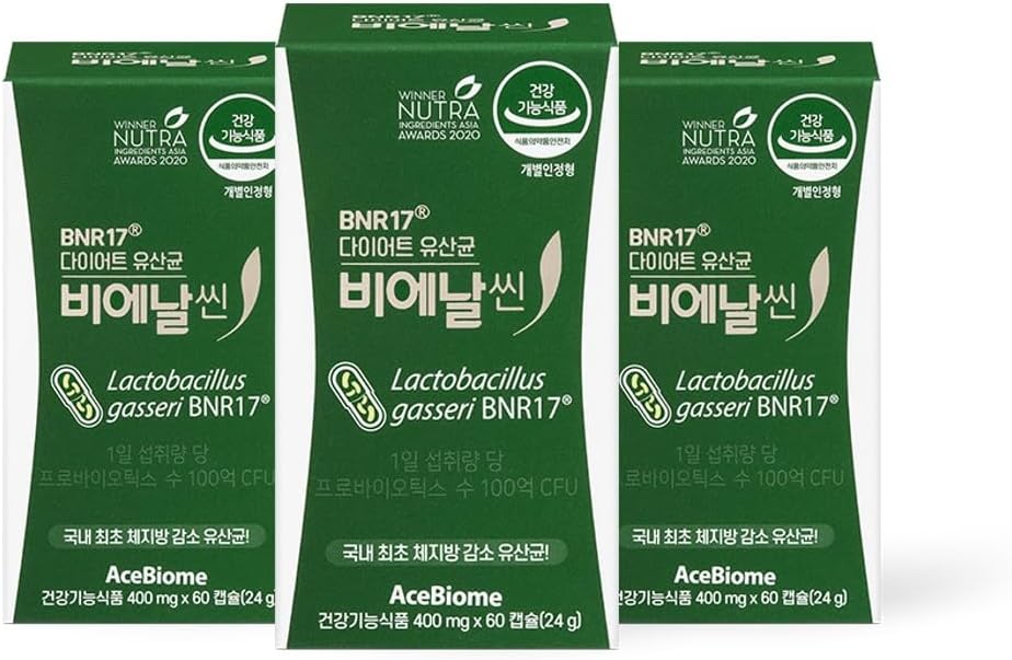 BNRThin Probiotic, Lactobacillus gasseri BNR17, 10 Billion CFU Guaranteed, Digestive Health, 60 Capsules x 3packs