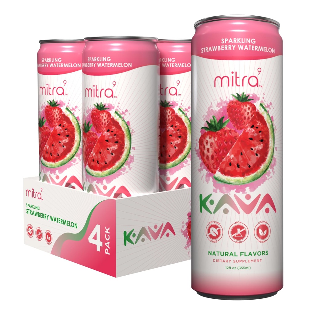 MITRA9 Botanical Beverages - Strawberry Watermelon Sparkling Kava Drink With Kava Root Extract - Mood Enhancer - Plant Based - Promotes Natural Calm & Clarity (12 Fl. Oz) (4)