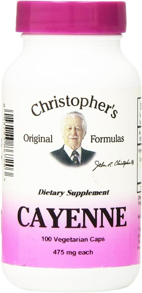 Christopher's Original Formulas Cayenne Capsules, Herbal Supplement for Circulation & Digestion, 100 Capsules