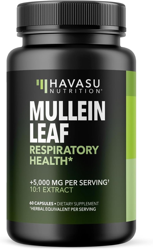 Mullein Leaf Capsules for Respiratory Health - 5000mg Extract 10:1 for Lung Support and Immune Function - 60 Count - Vegan, Non-GMO Capsules - Herbal Supplement for Daily Wellness - 2 Month Supply
