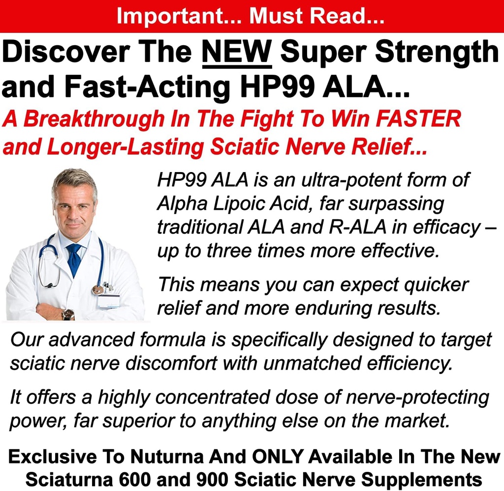 Sciatica Nerve Support Supplement with 900 mg HP-99 Alpha Lipoic Acid Formula - Max Strength ALA for Feet Hands Fingers Legs - Ultra Potent 18 in 1 Natural Peripheral Nerve Vitamins - 180 Capsules