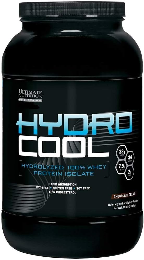 Ultimate Nutrition HydroCool Hydrolyzed Whey Protein Isolate Powder with No Bloating - Fat and Gluten Free, Rapid Absorption, 33 Grams of Protein, Vanilla, 3 Pounds