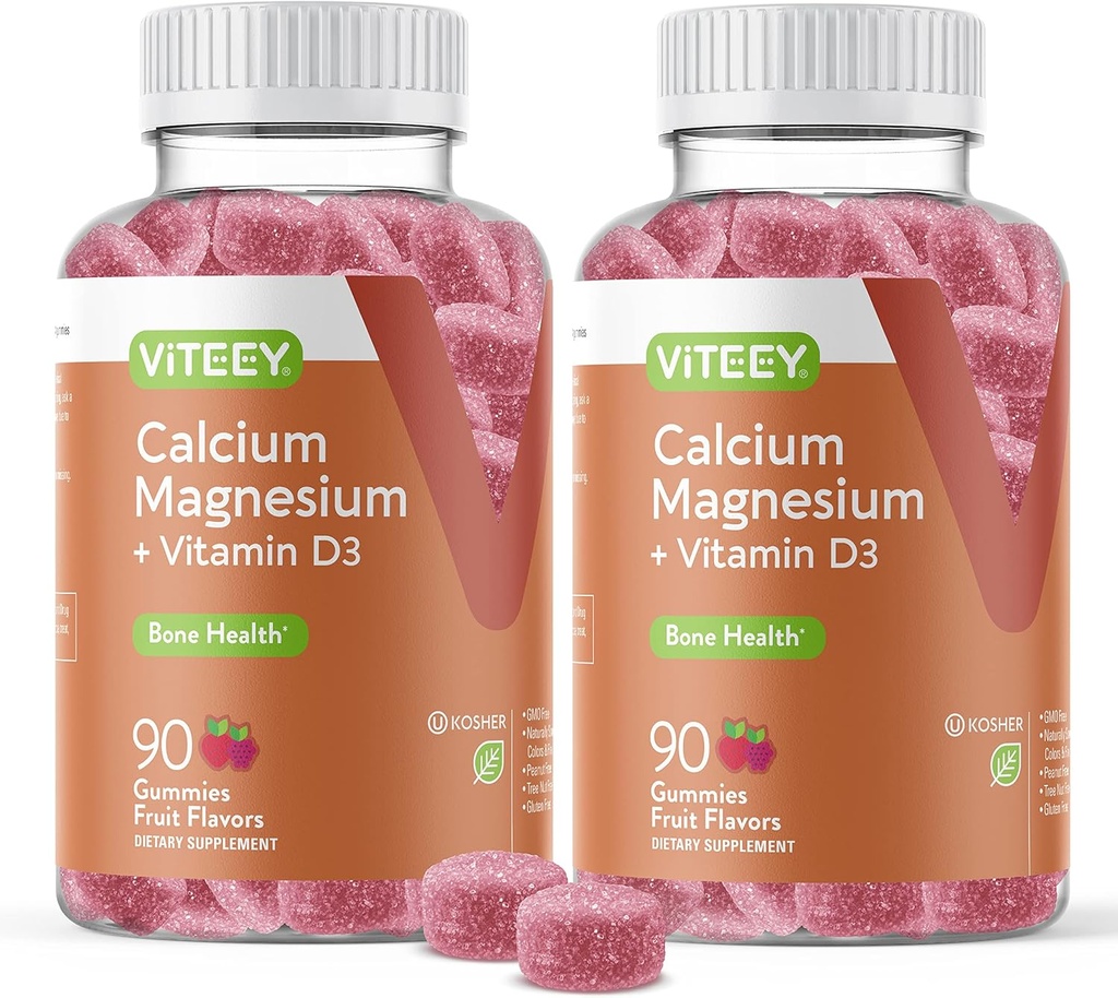 VITEEY Calcium Gummies with Vitamin D3 and Magnesium Supplement for Bone Health - Chewable Calcium Supplements for Women & Men - Gluten-Free, Non-GMO - 180 Count