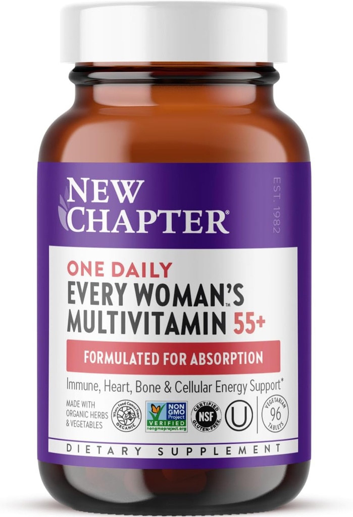 New Chapter Women's Multivitamin 50 Plus for Cellular Energy, Heart & Immune Support with 20+ Nutrients + Astaxanthin - Every Woman's One Daily 55+, Gentle on The Stomach, 96 Count