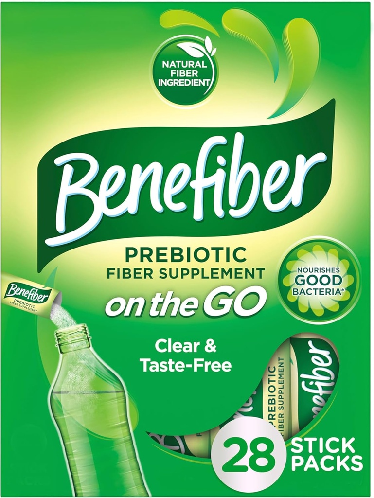 Benefiber On The Go Prebiotic Fiber Supplement Powder for Digestive Health, Daily Fiber Powder, Unflavored Powder Stick Packs - 28 Sticks (3.92 Ounces)