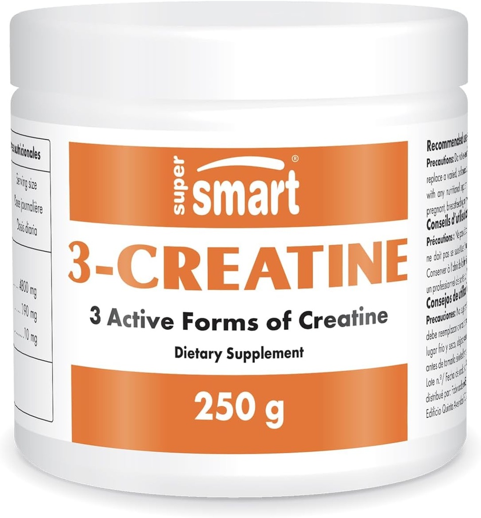 Supersmart - 3-Creatine - with Creatine Monohydrate - Physical Performance & Muscle Stimulator - Increase Faster Post-Exercise Recovery | Non-GMO & Gluten Free - 250 g
