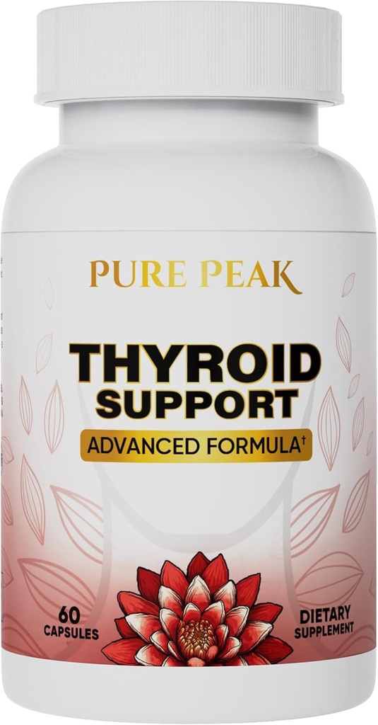 Thyroid Support Supplement- Metabolic Function, Energy & Focus, Mood Enhancer - Iodine from Kelp, Ashwagandha, Vitamin B12, Inositol, Ginseng, Magnesium - 60 Capsules for Men & Women