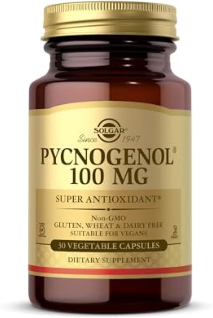 Solgar Pycnogenol 100 mg, 30 Vegetable Capsules - Antioxidant Protection - Healthy Leg & Vein Support - Non-GMO, Vegan, Gluten Free, Dairy Free, Kosher - 30 Servings