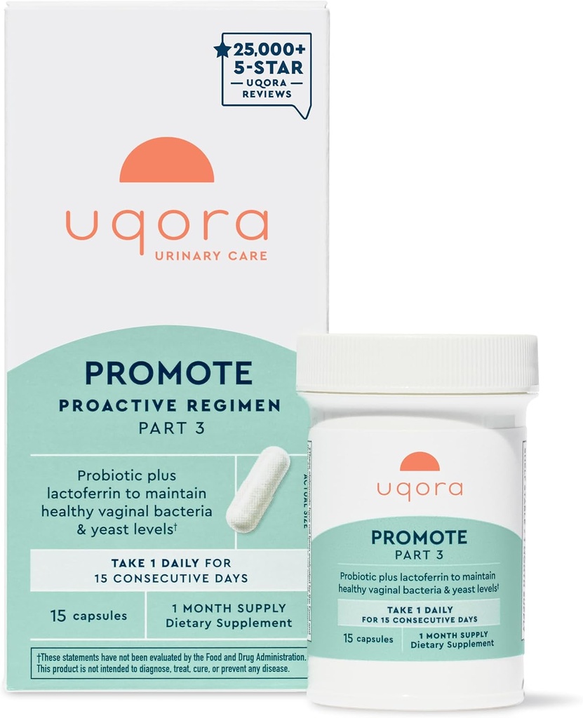 Uqora Promote - Support Vaginal Health* - Probiotic for Women with Lactoferrin, Lactobacillus Acidophilus & Lacticaseibacillus Rhamnosus - Vaginal Probiotics - Gluten-Free - 15 Capsules