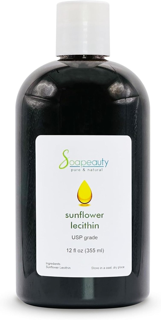 SUNFLOWER LECITHIN Liquid Oil | Cold Pressed Unrefined | USP Grade Unbleached 100% Pure Natural Sunflower Lecithin Oil | Skin Moisturizer, Soap Making, Lotion | 12 fl oz