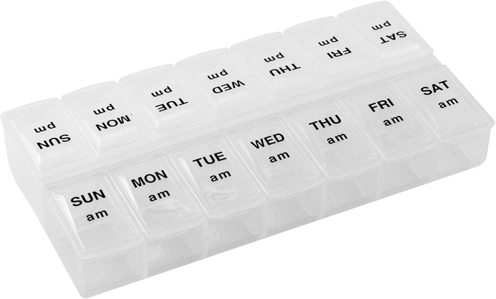 Apex Twice-A-Day Economy Weekly Pill Organizer, Weekly Pill Organizer, 2 Times a Day, Easy-Open, See-Through Lids, Organize Medication or Vitamins by AM, PM or Morning and Bedtime, Clear
