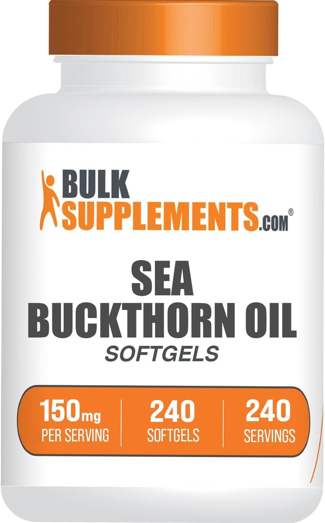 BulkSupplements.com Sea Buckthorn Oil Softgels - Sea Buckthorn Oil Supplement, Omega-7 Supplement - Gluten Free, 1 Softgel (150mg) per Serving, 240 Softgels (Pack of 1)