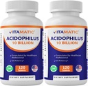 Vitamatic 2 Packs Acidophilus Probiotic - 10 Billion CFU - 120 Tablets - 5X Potency - Daily Probiotic Supplement, Supports Digestive Health (Total 240 Tablets)