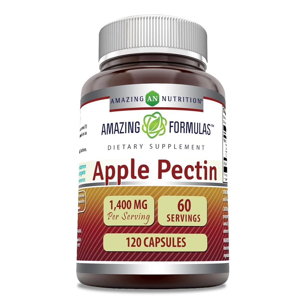 Amazing Formulas Apple Pectin 1400 Mg Supplement | Capsules | Non-GMO | Gluten-Free | Made in USA (1 Pack | 120 Count)