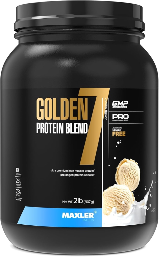 Maxler Golden 7 Protein Blend - Protein Powder for Muscle Gain & Recovery - Vanilla Protein Powder 2 lb