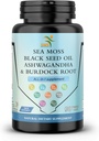 Sea Moss 3000mg Black Seed Oil 2000mg Ashwagandha 1000mg Turmeric 1000mg Bladderwrack 1000mg Burdock 1000mg & Vitamin C & D3 with Elderberry Manuka Dandelion Yellow Dock Iodine Chlorophyll ACV