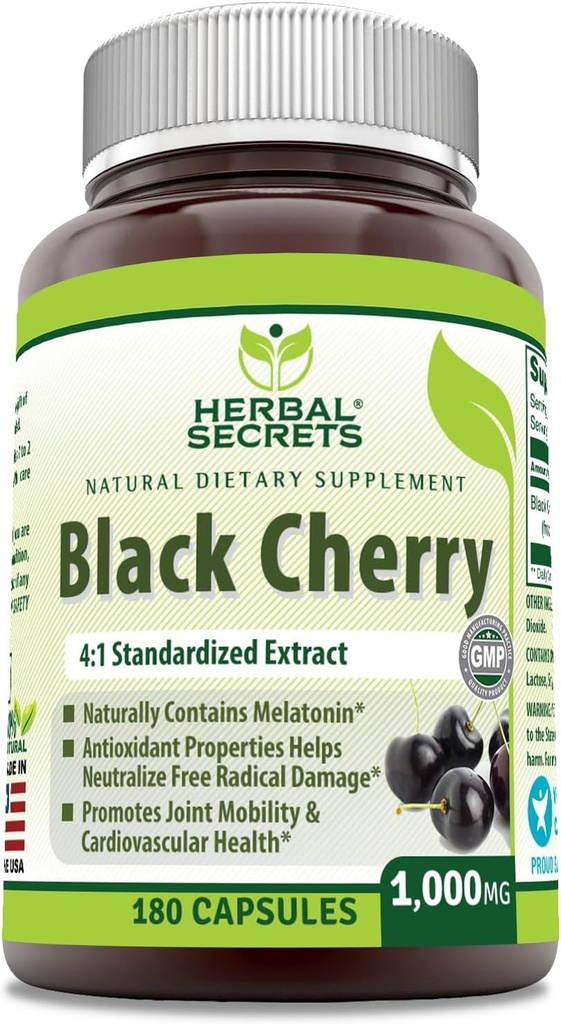 Herbal Secrets Black Cherry 4:1 Extract | 1000 mg Supplement | 180 Capsules | Non-GMO | Gluten Free | Made in USA