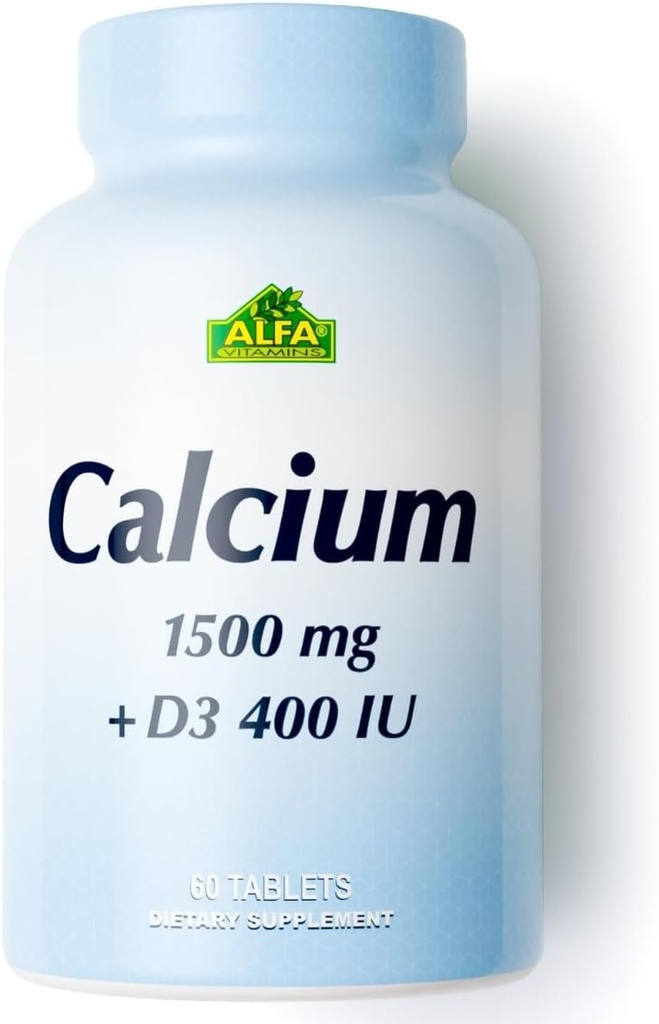 ALFA VITAMINS Calcium 1500mg & Vitamin D3 400 IU, Supports Bone Health & Immune System, Essential Vitamins for Strong Bones & Teeth, Calcium Citrate Supplement with Vitamin D3, 60 Tablets