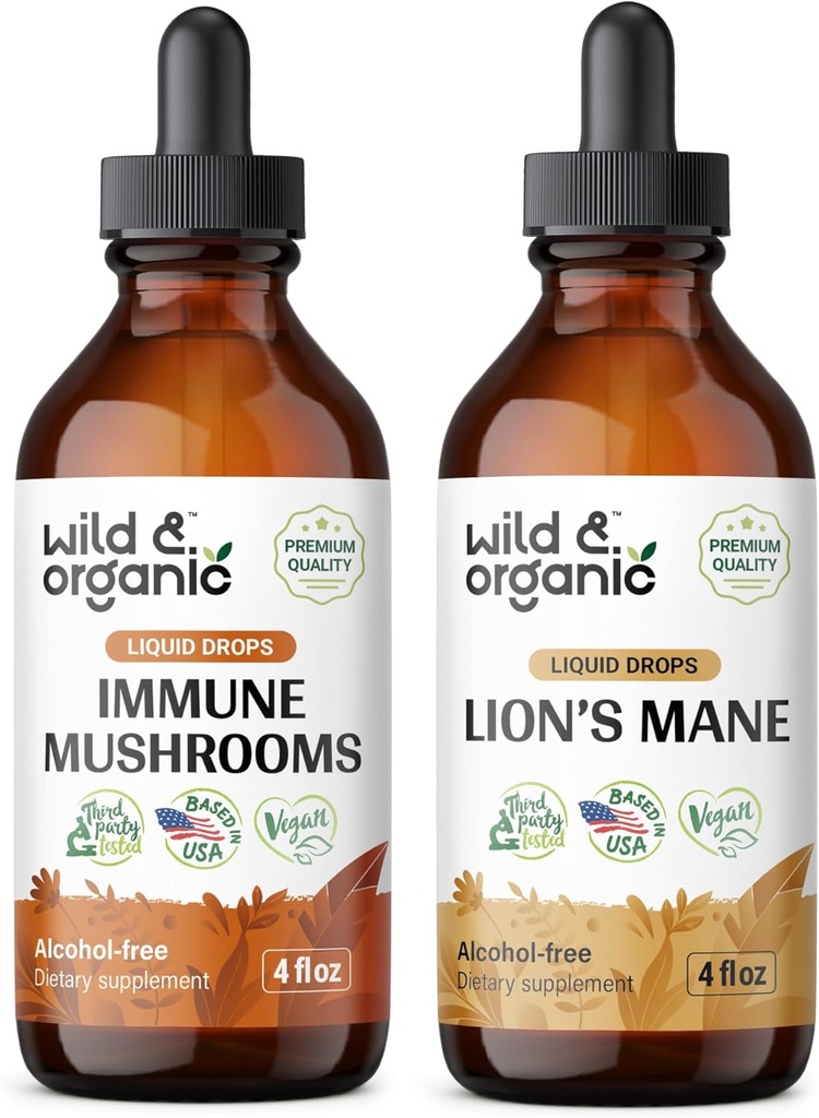 Wild & Organic Immune Mushroom Tincture 4 fl oz & Lion's Mane Tincture 4 fl oz