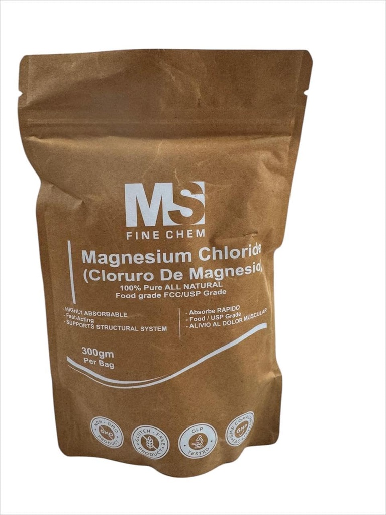 Cloruro de Magnesio 100% Pure Magnesium Chloride Food Grade 300 Grams Edible Magnesium Highly Absorbable for Daily use as Supplement or Magnesium Oil up to 600 Servings 10.58 Oz