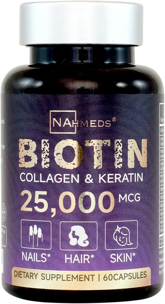 Biotin + Beauty Blend – 25,000 mcg Complex with Collagen, Keratin, MSM – Hair, Skin & Nail Support – Gluten-Free – GMP, ISO 22000, HACCP Certified – COA Available – 60 Capsules