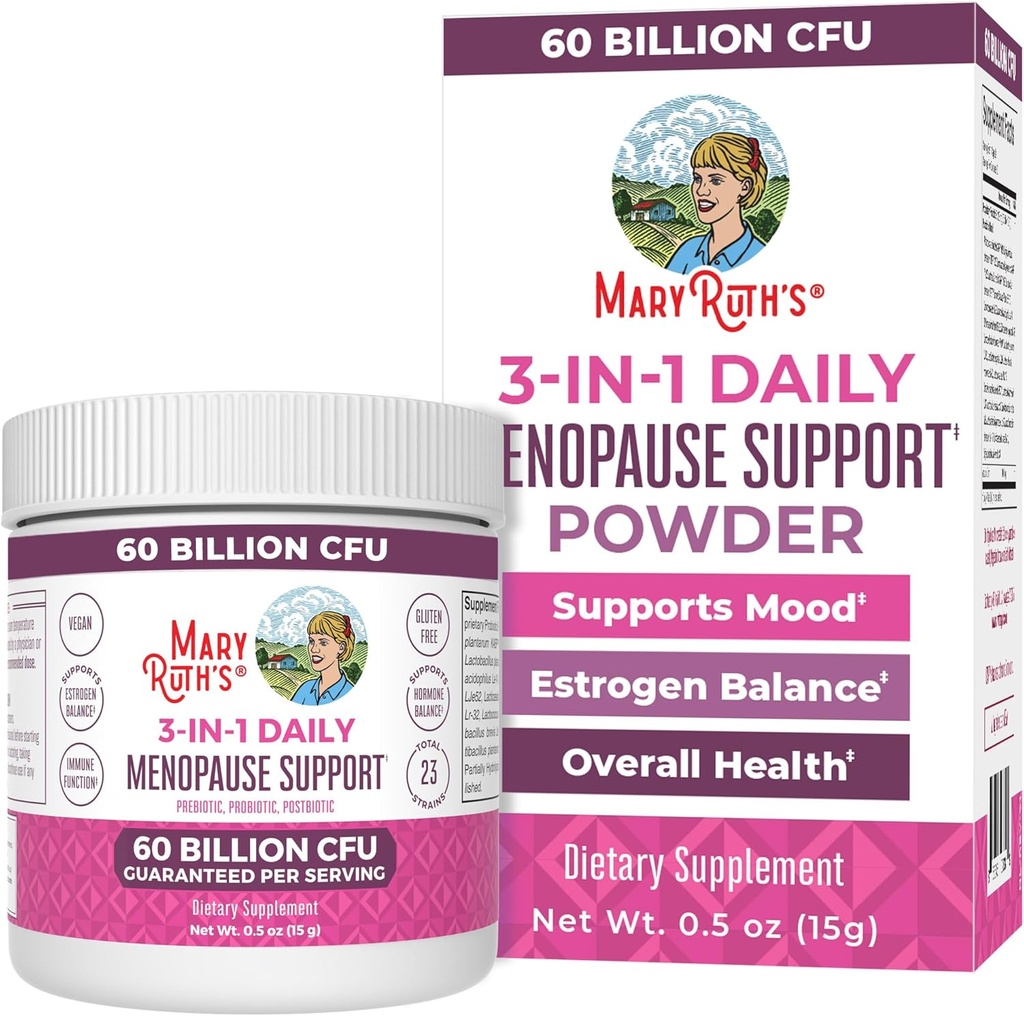 MaryRuth's 3-in-1 Menopause Probiotics for Women | Menopause Supplement | Estrogen & Hormone Balance Support Supplement | 60 Billion CFU | 0.5 oz