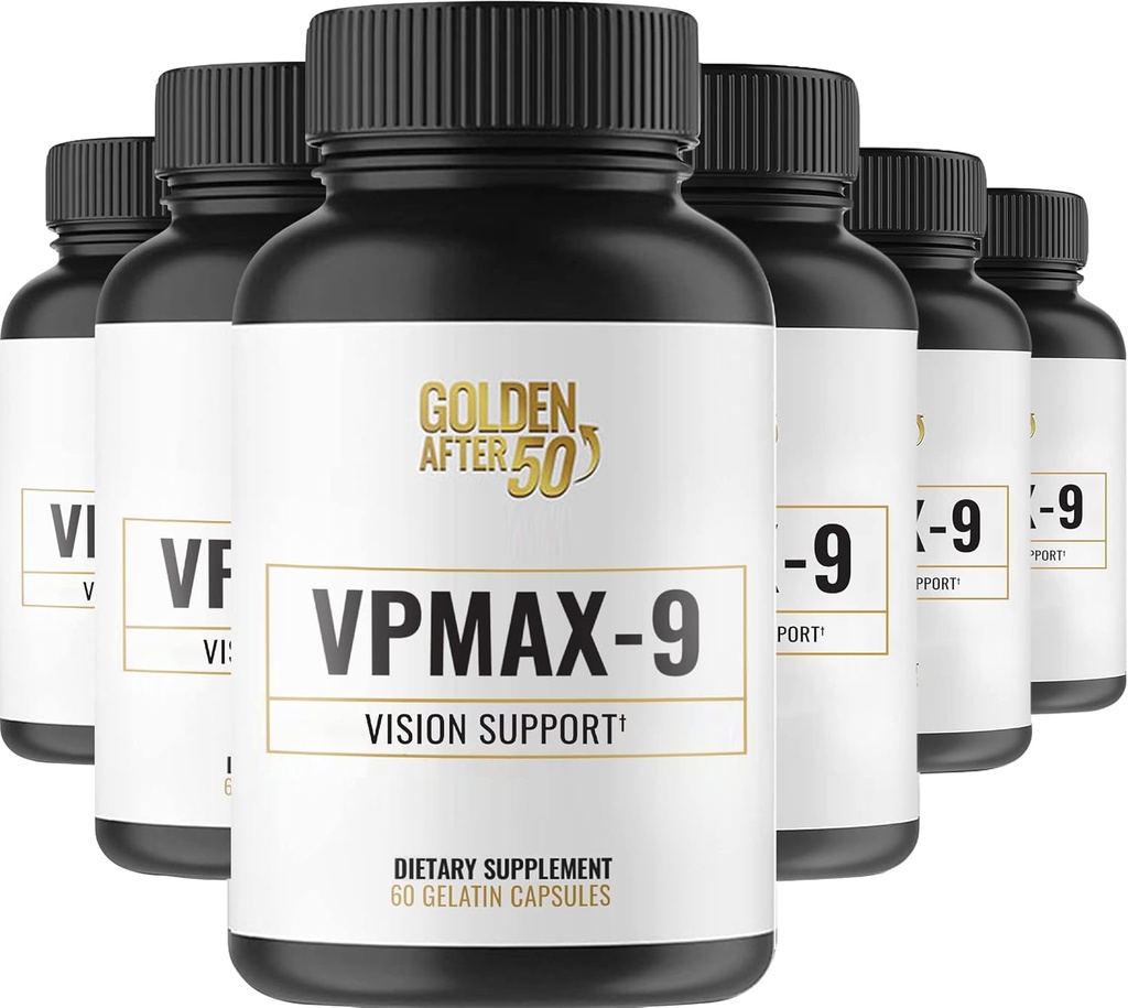 Golden After 50 VpMax-9 - Sight Care and Antioxidant Supplement with Eye Vitamins, Lutein, Lycopene and Bilberry Extract - 6 Bottles