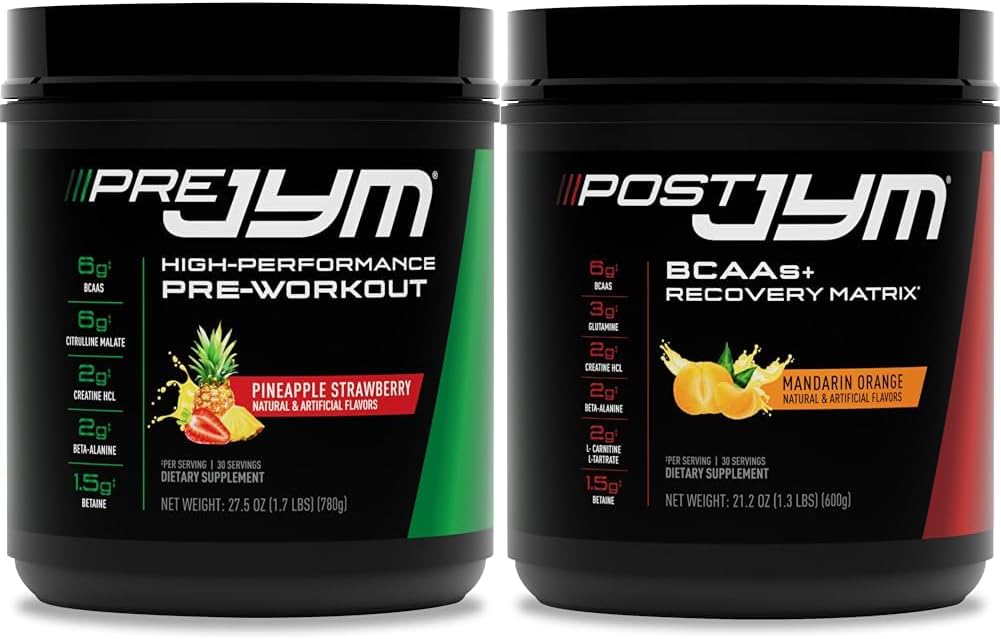 PRE JYM 30 Servings - Pineapple Strawberry & Post JYM Active Matrix - Post-Workout with BCAA's, Glutamine, Creatine HCL, Beta-Alanine, and More | JYM Supplement Science | Mandarin Orange Flavor, 30 Servings, 1.3 Pound