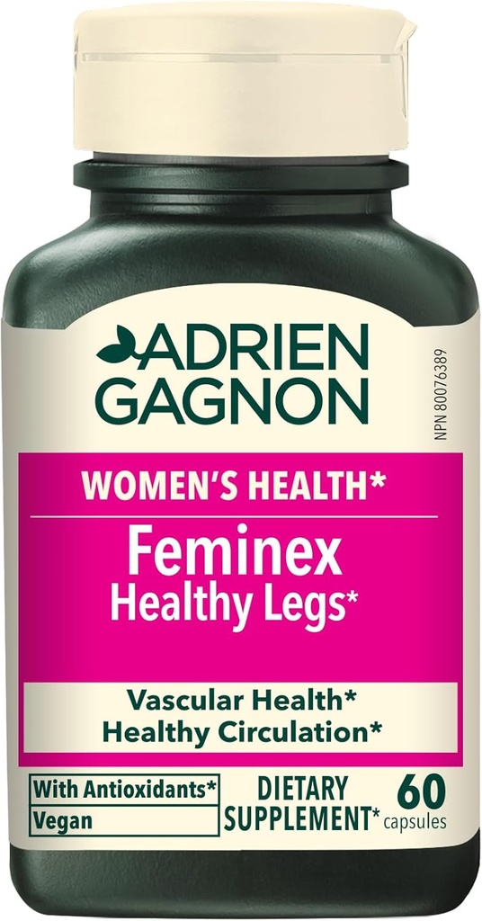 Adrien Gagnon - Feminex Healthy Legs 60 Capsules, Circulation and Vein Support for Healthy Legs, Blood Flow Supplement with Horse Chestnut Extract for Varicose Veins Treatment