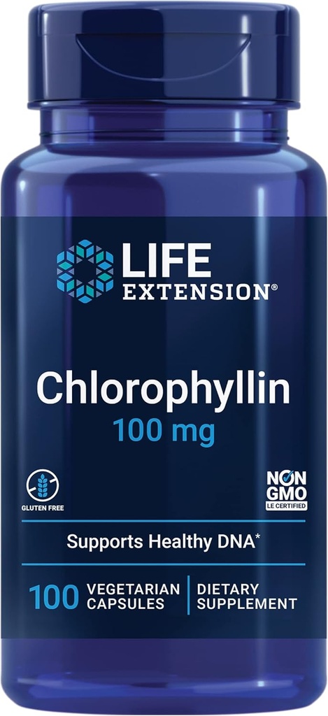 Life Extension Chlorophyllin, antioxidant & DNA Health Support, Gluten-Free, Non-GMO, Vegetarian, 100 Vegetarian Capsules