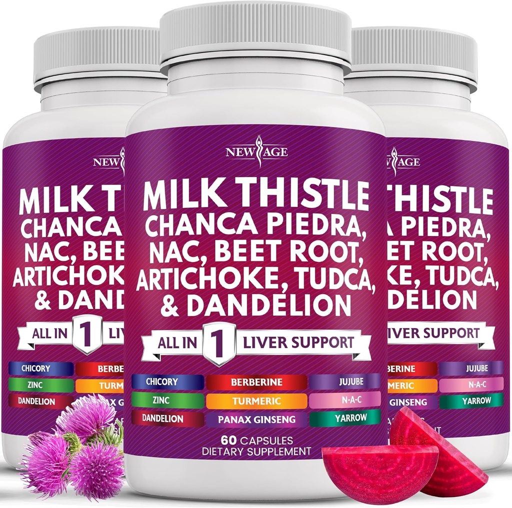 NEW AGE Milk Thistle NAC Chanca Piedra Beet Root Artichoke Dandelion Root Astragalus - Plus TUDCA & Ginger - 180 Count