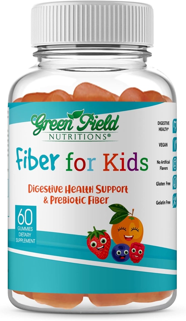 Greenfield Nutritions: Halal Fiber Gummies for Kids from Prebiotic Soluble Chicory for Digestive & Gut Support, Immune Support, Non-GMO, Gelatin Free, Gluten Free 60 Counts, Halal Kids Vitamins