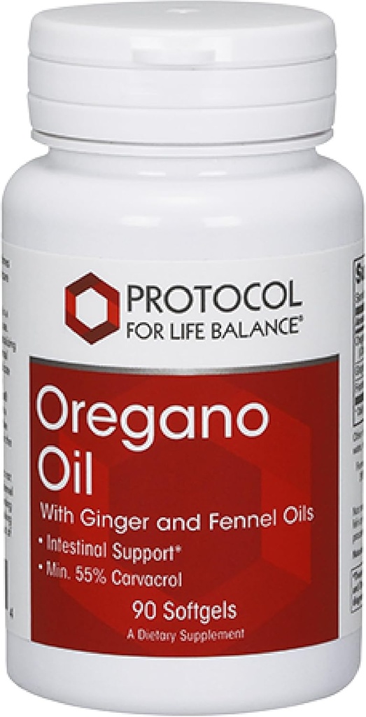 Protocol Oregano Oil 0.2 mL - for Intestinal Support* - Minimum 55% Carvacrol - with Ginger & Fennel Oil - Dairy Free & Egg Free - 90 Softgels
