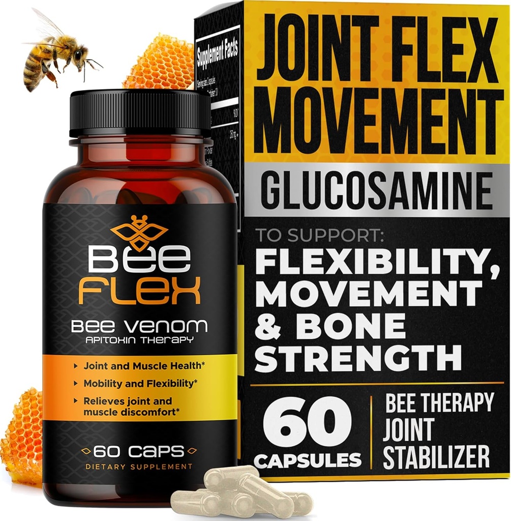 Bee Flex Joint Support Supplements - Glucosamine & Turmeric for Joint & Muscle Health, Enhanced Mobility, Flexibility, and Comfort - Natural Cartilage Support Complex - 60 Capsules (1)