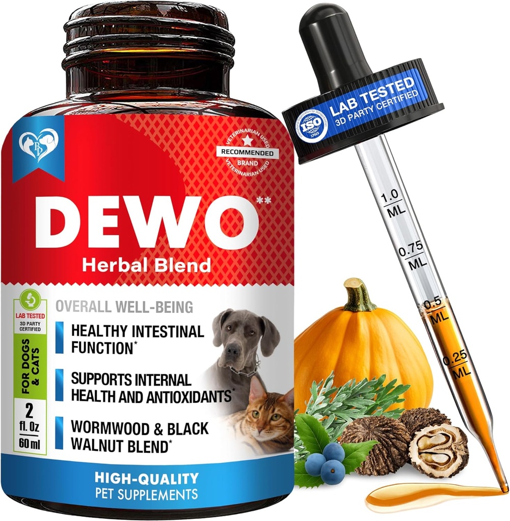 Natural Intestinal Defense for Dogs, Puppies & Cats, Kitten – Herbal Cleanse with Wormwood, Black Walnut – Promotes Healthy Gut – Advanced Broad Spectrum Formula for Large, Medium Small para Perros