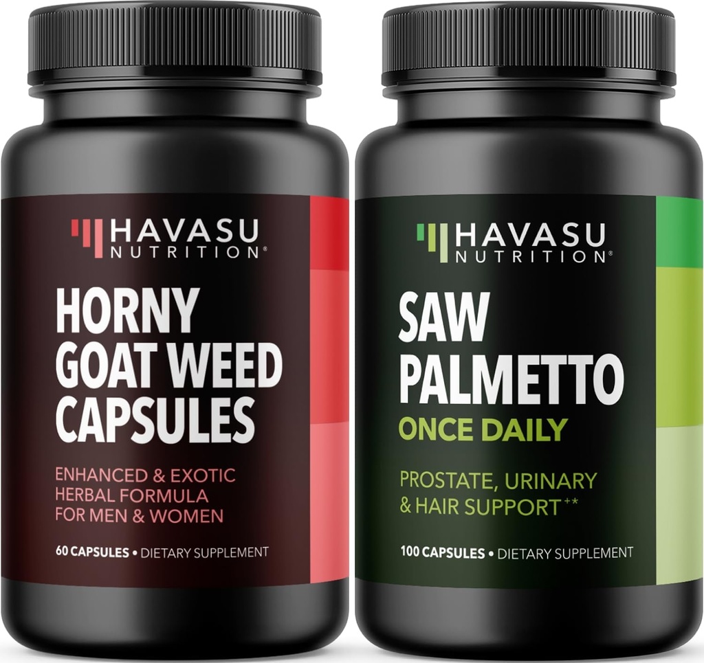 HAVASU NUTRITION Horny Goat Weed Capsules (30 Servings) & Saw Palmetto Capsules (100 Servings)