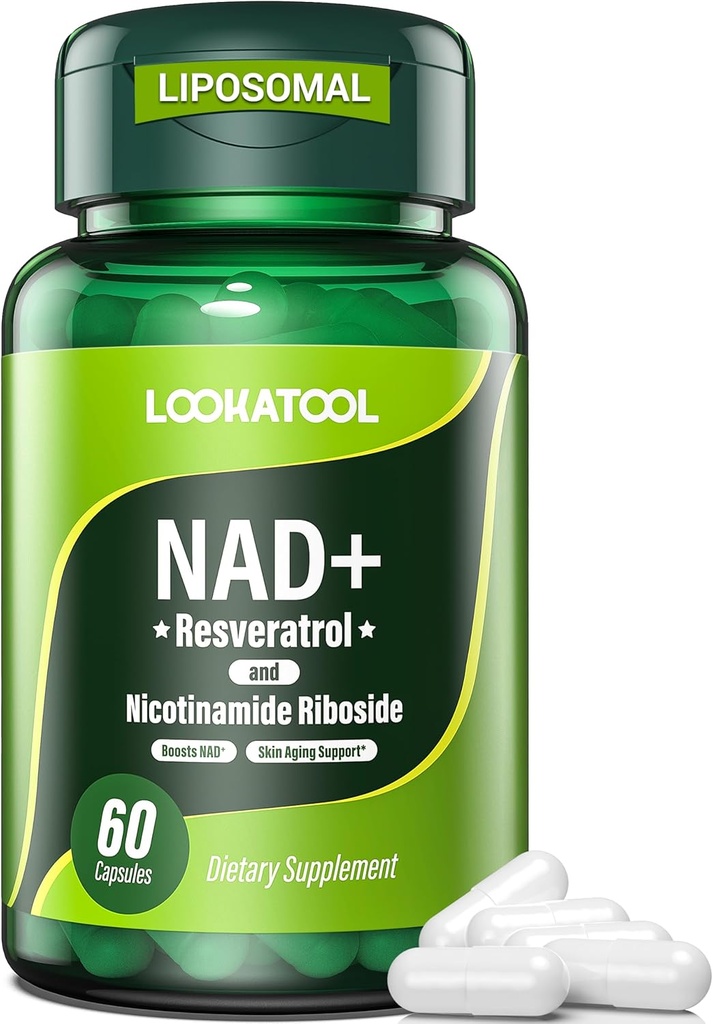 NAD+ Resveratrol Supplement, Liposomal Resveratrol, Quercetin NR Supplement for Anti-Aging, Focus, Energy, 60 Capsules