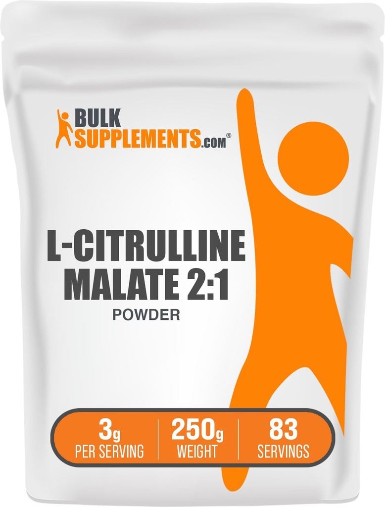 BulkSupplements.com L-Citrulline Malate 2:1 Powder - Nitric Oxide Boost, Citrulline Malate Supplement - Unflavored & Gluten Free - 3g per Servings, 250g (8.8 oz) (Pack of 1)