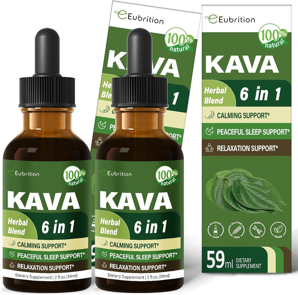 Kava Root Drops for Calming & Relaxing Support, Natural Calm & Sleep Supplements for Adults with Valerian, Chamomile Extract, High Bioavailability Liquid with Basil Promotes Relaxation. 4 oz
